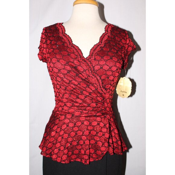 Fanny #1214 Floor Length Jersey & Lace Evening Gown-Size M, 2X-RED/BLACK-NEW - Picture 4 of 7